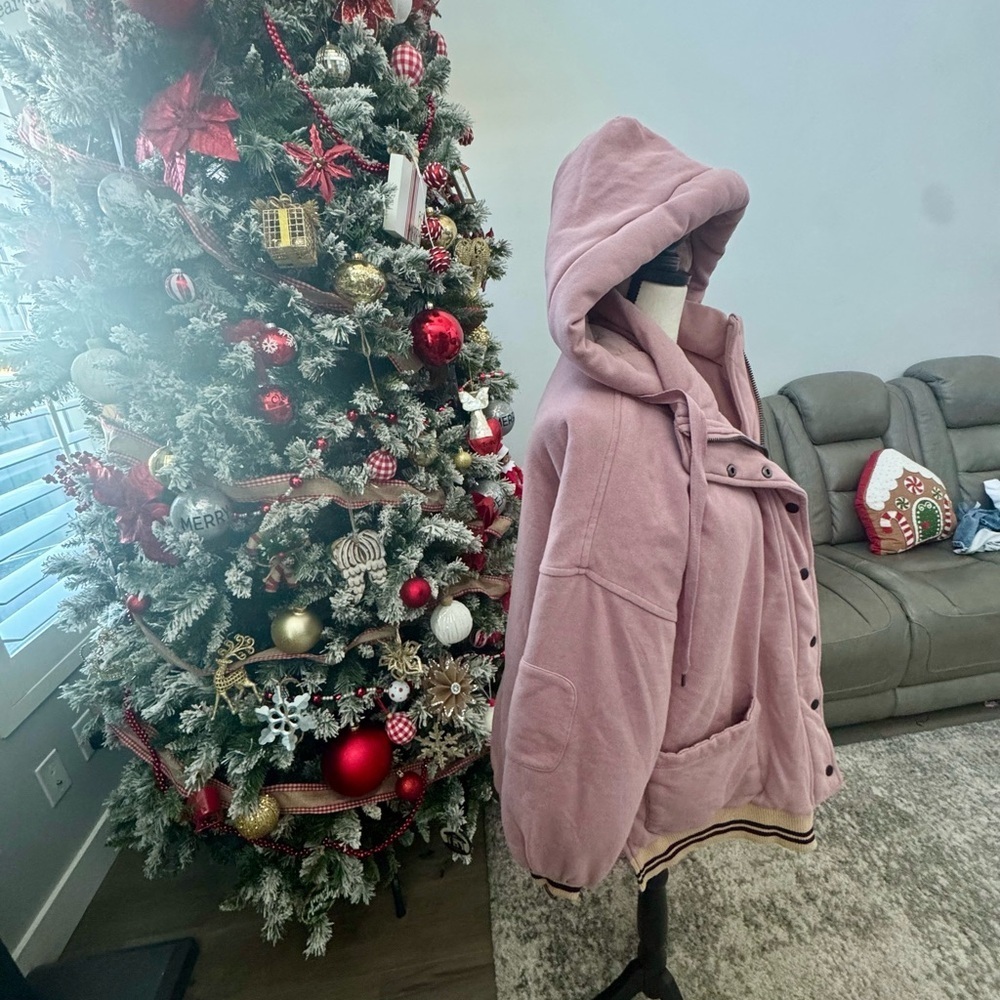 Böhme Blush Pink Hooded Quilted Jacket XS/S Oversized Cozy Boho Coat - Picture 5 of 10